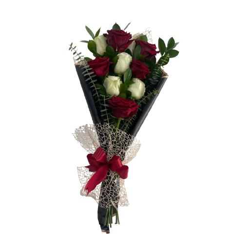 Bouquet de 10 rosas blancas y rojas 5720