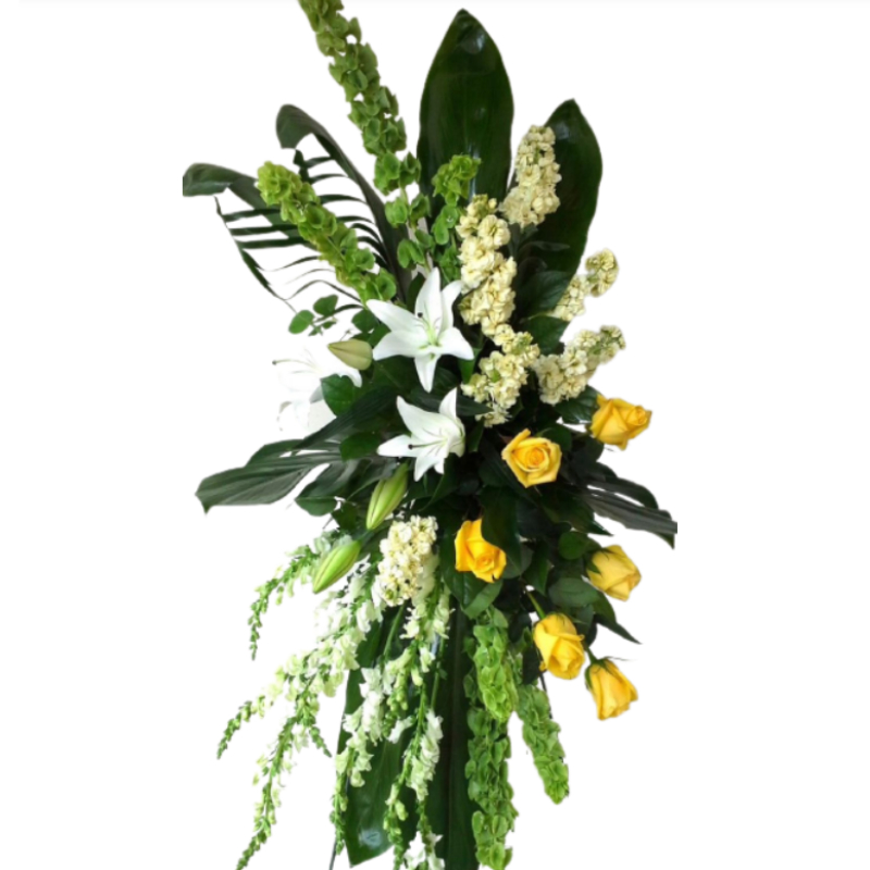 Ramo Fúnebre de Lirios, Rosas y Boquitas de Dragón 5616