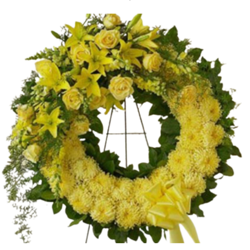 Corona Circular con Pompones, Lirios y Rosas  5620