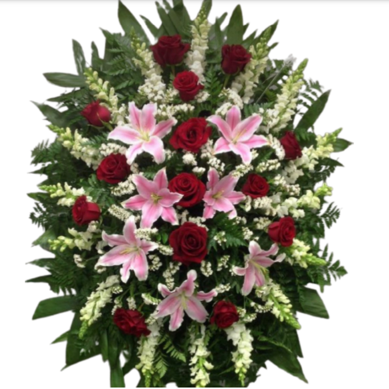 Corona Fúnebre de Rosas Rojas y Lirios 5621
