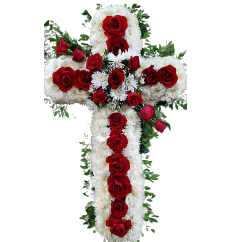 Corona Cruz Pompones y Rosas Rojas 5607