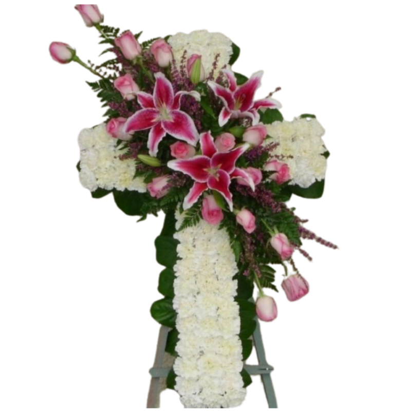 Corona Cruz con Claveles y Lirios 5609