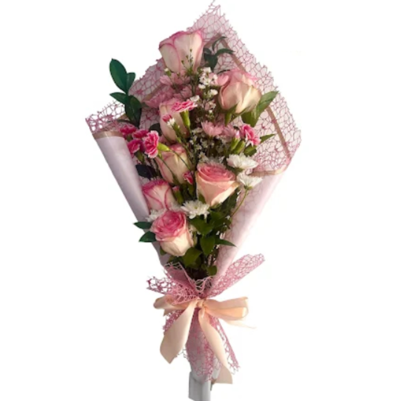 Bouquet de 07 rosas, claveles y baby breath  5752
