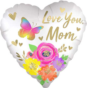 Globo corazon Love You Mom flowers 17"  026635441582