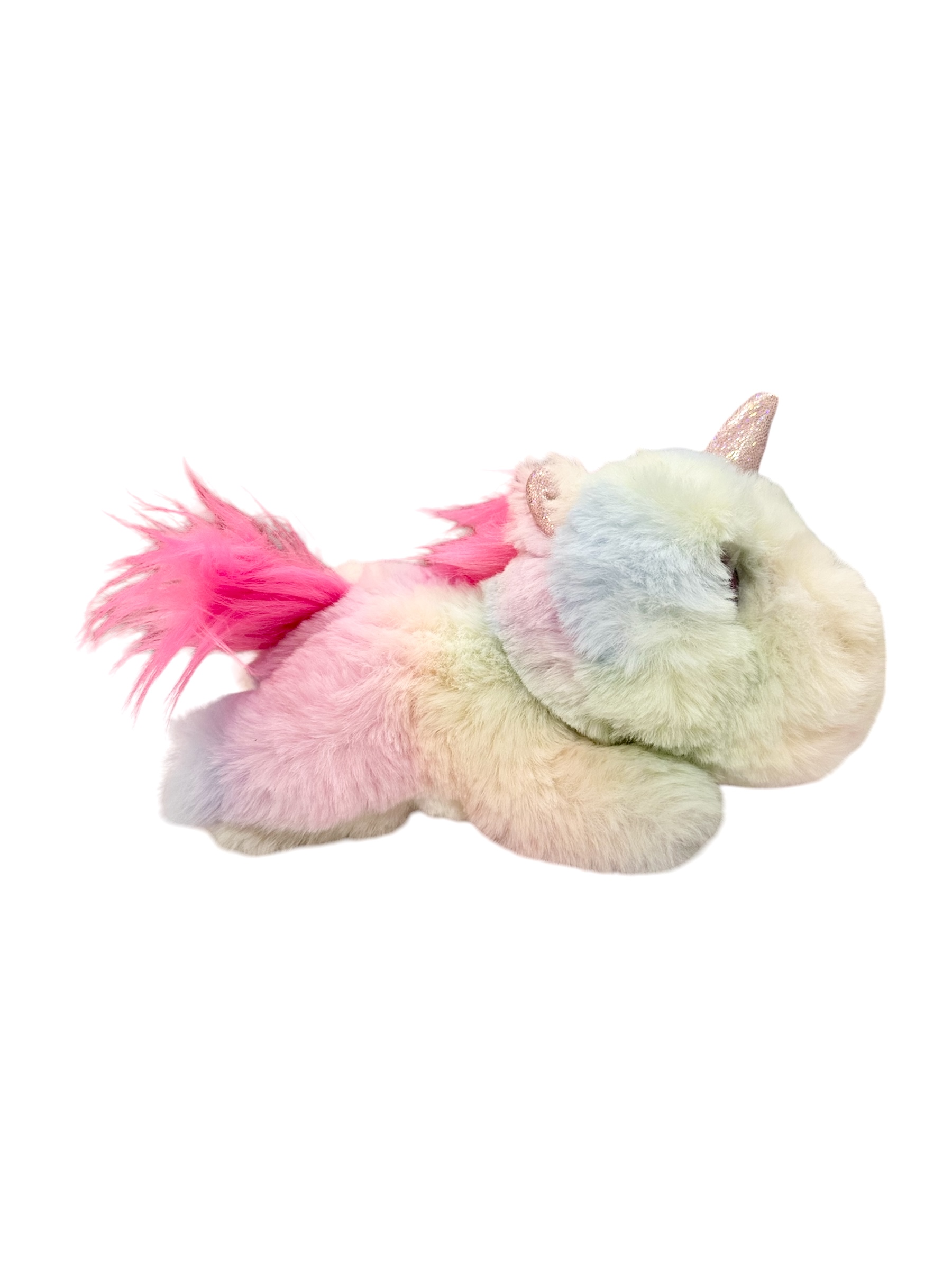 Peluche Mini Unicornio Blanco con Rosado y Azul. 8`5 pulgadas